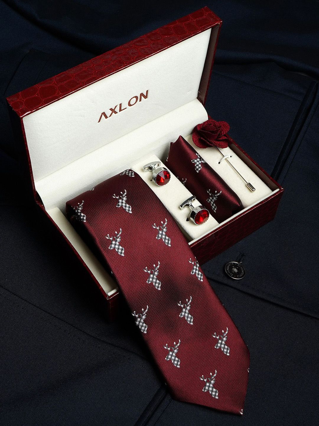AXLON Men Accessory Gift Set Of Tie, Cufflinks, Pocket Square-picture-14