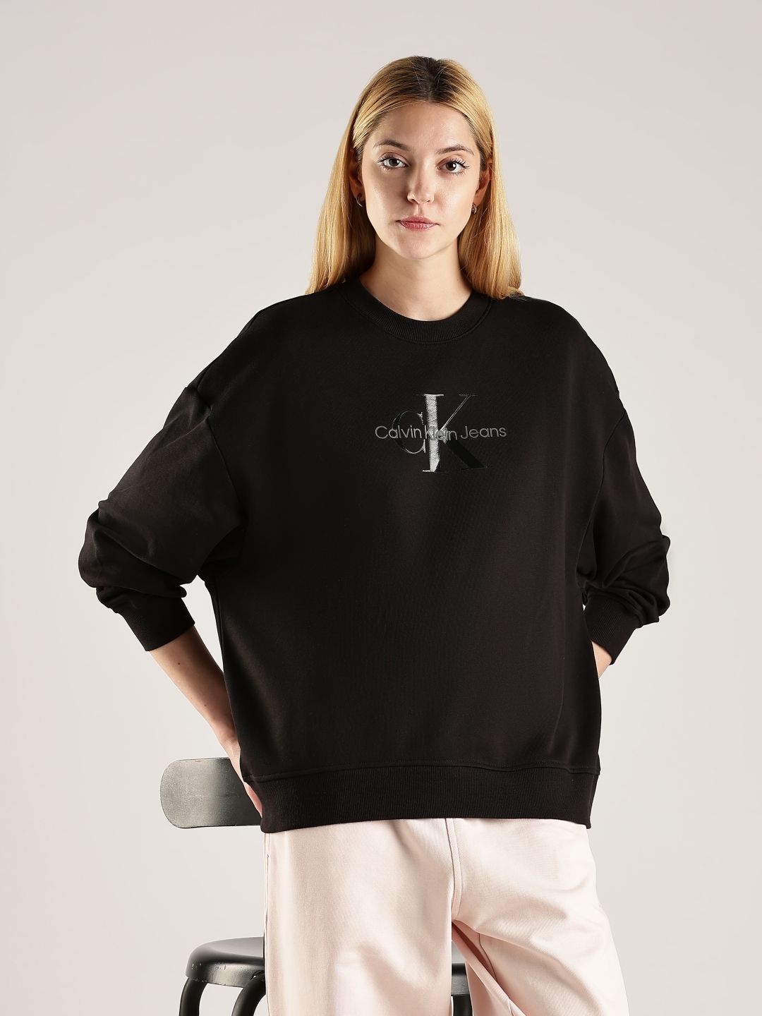 Calvin Klein Jeans Women Brand Logo Printed Regular Oversized Pullover Cotton Sweatshirt-picture-38