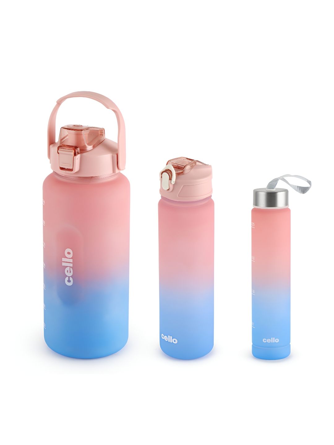 Cello Pink & Blue 3 Pieces Plastic Water Bottle-310ml, 790ml, 2085ml