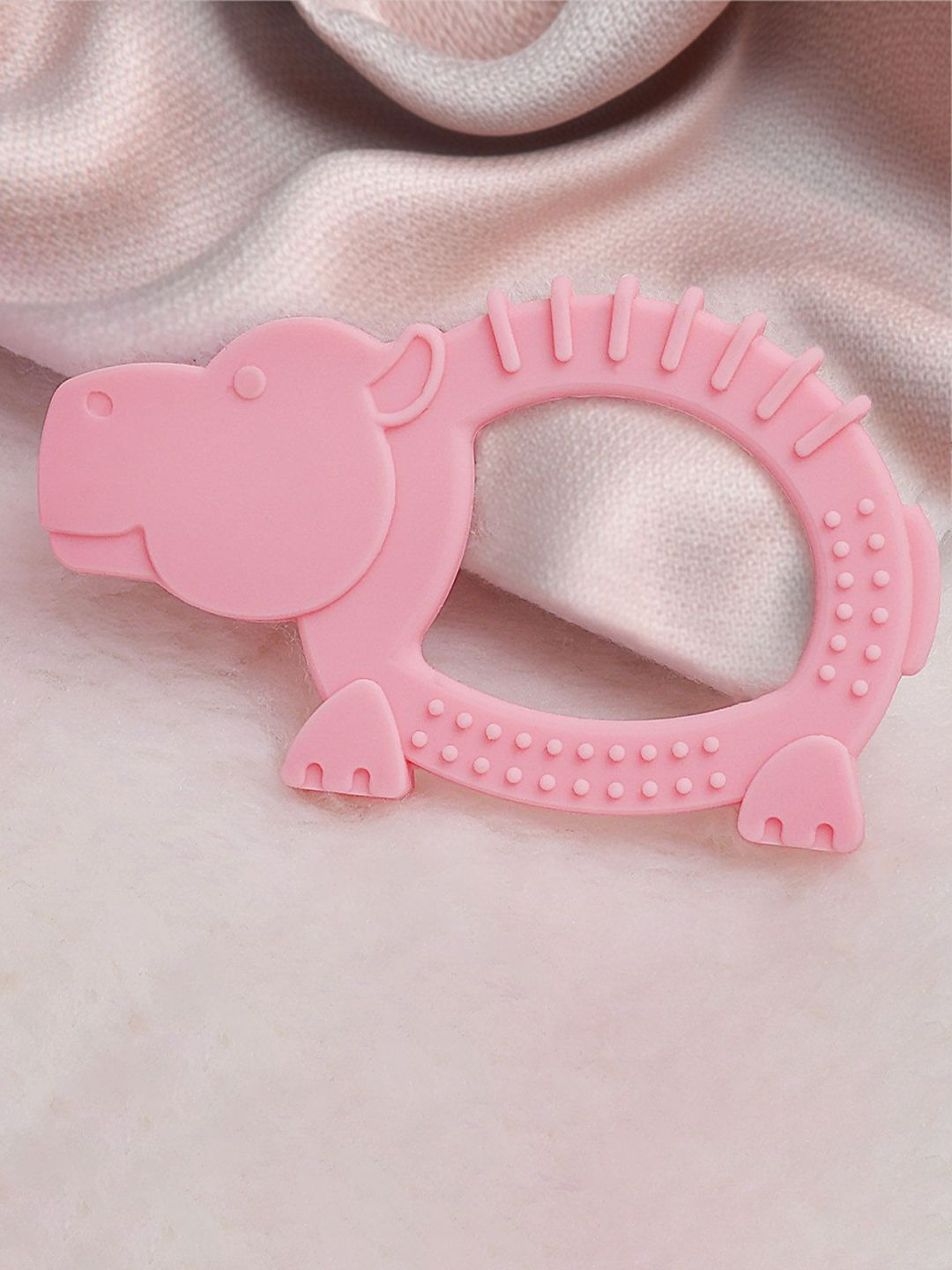 R for Rabbit Textured Silicone Hippo Shaped Teether- Pink-picture-12