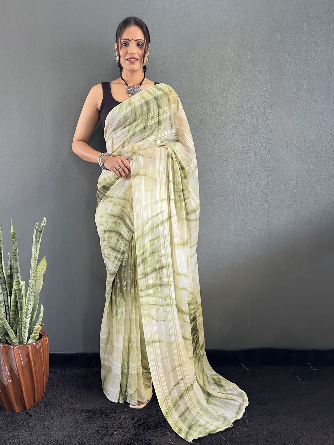 HERE&NOW Tie and Dye Pure Georgette Ready to Wear Saree-picture-31