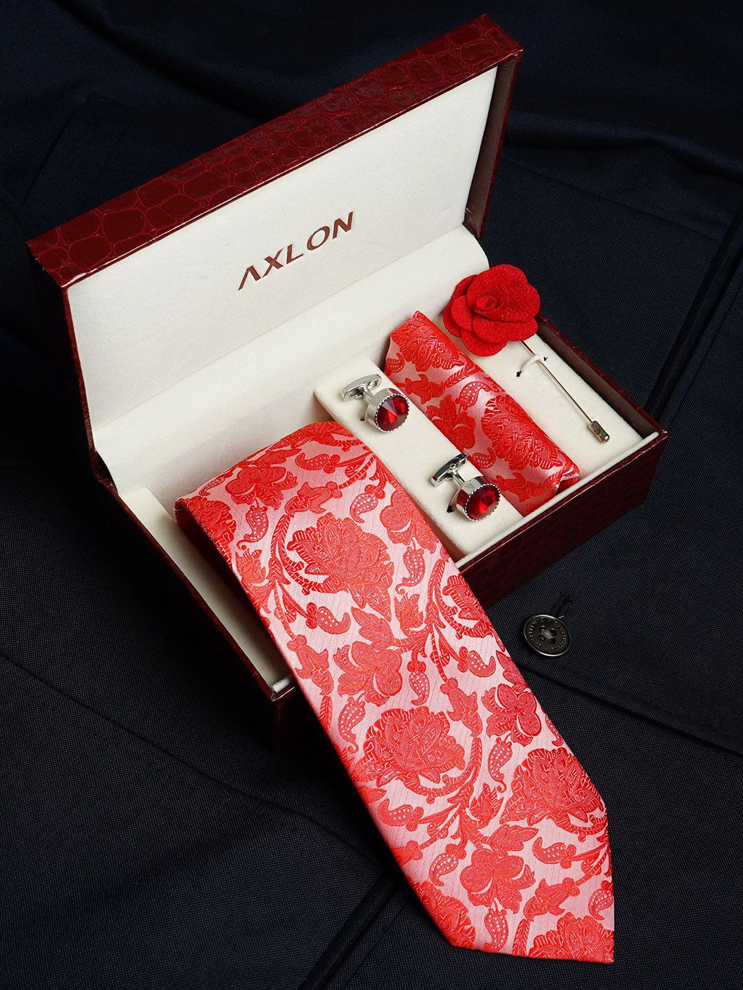 AXLON Men Paisley Tie Pocket Square Cufflink & Flower Pin Accessory Gift Set-picture-15