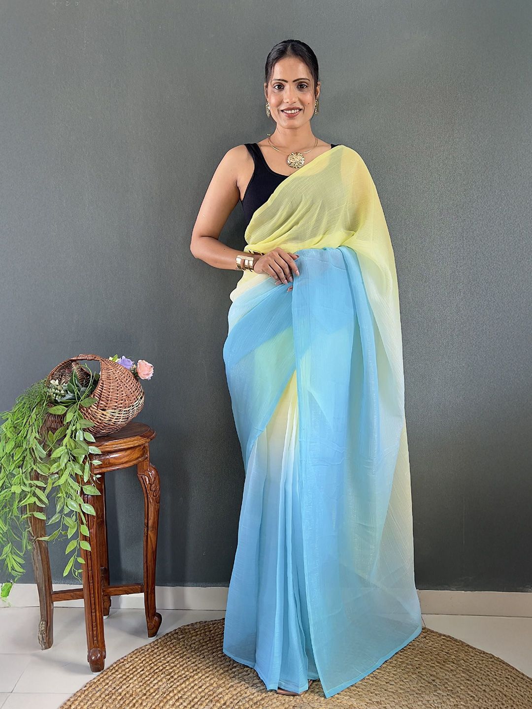 HERE&NOW Ombre Dyed Pure Georgette Ready to Wear Saree-picture-26