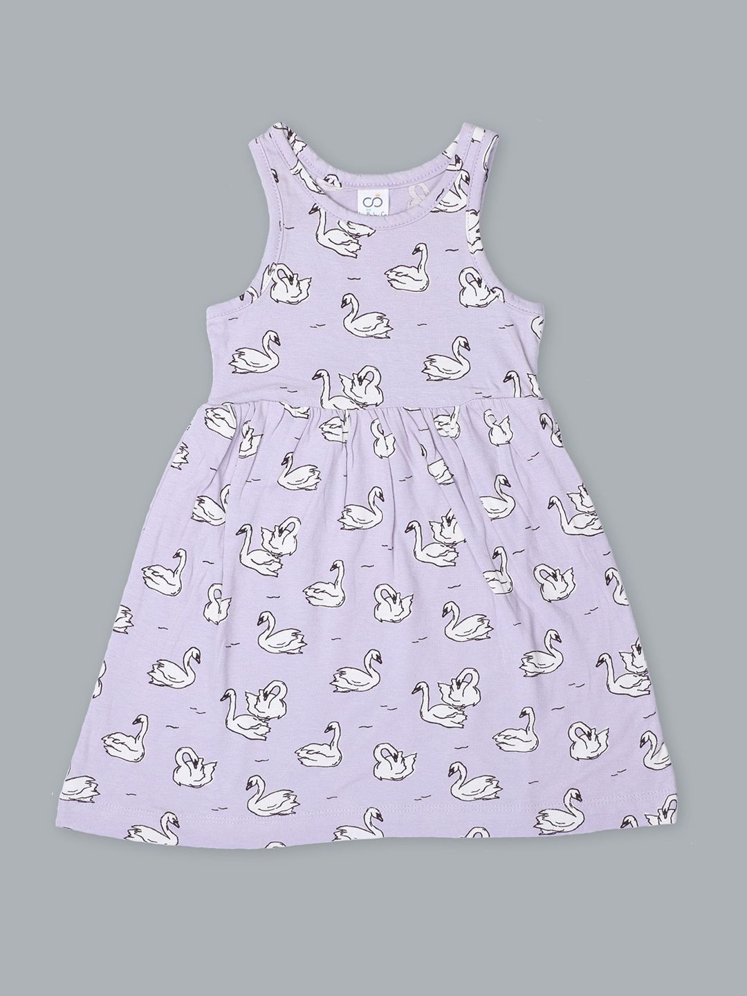 Baby Co Organics Girls Swan Jerse Cotton Printed Dress-picture-26
