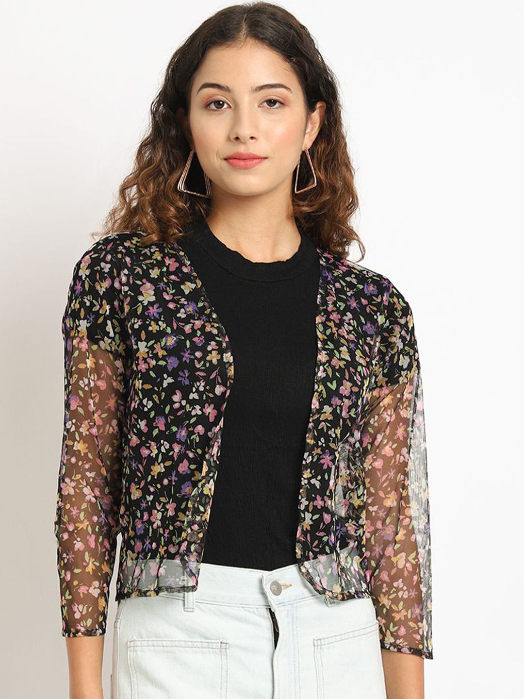 A AND K Floral Printed Cotton Shrug-image-32