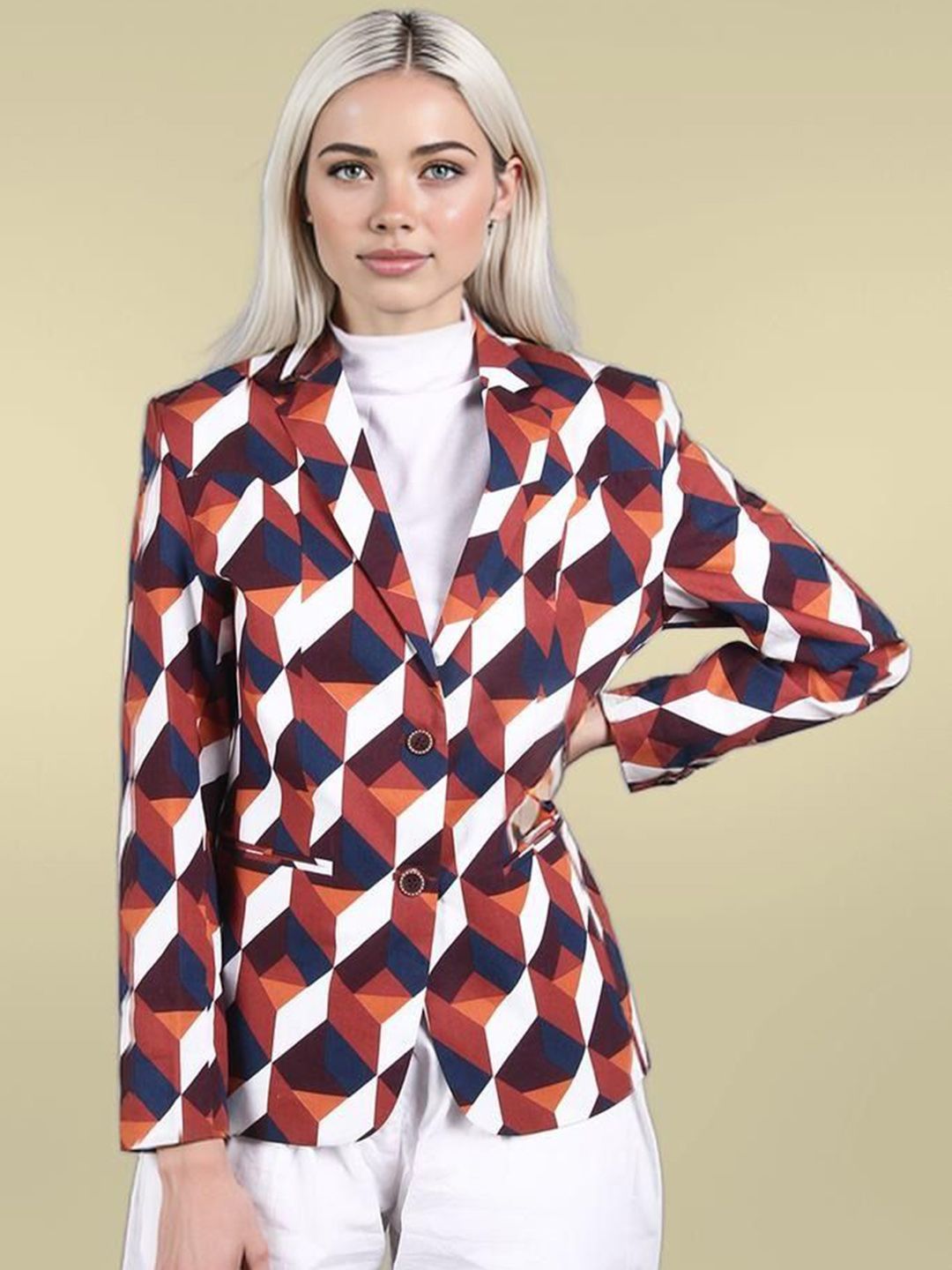Talethread Printed Pure Premium Cotton Single-Breasted Casual Blazer