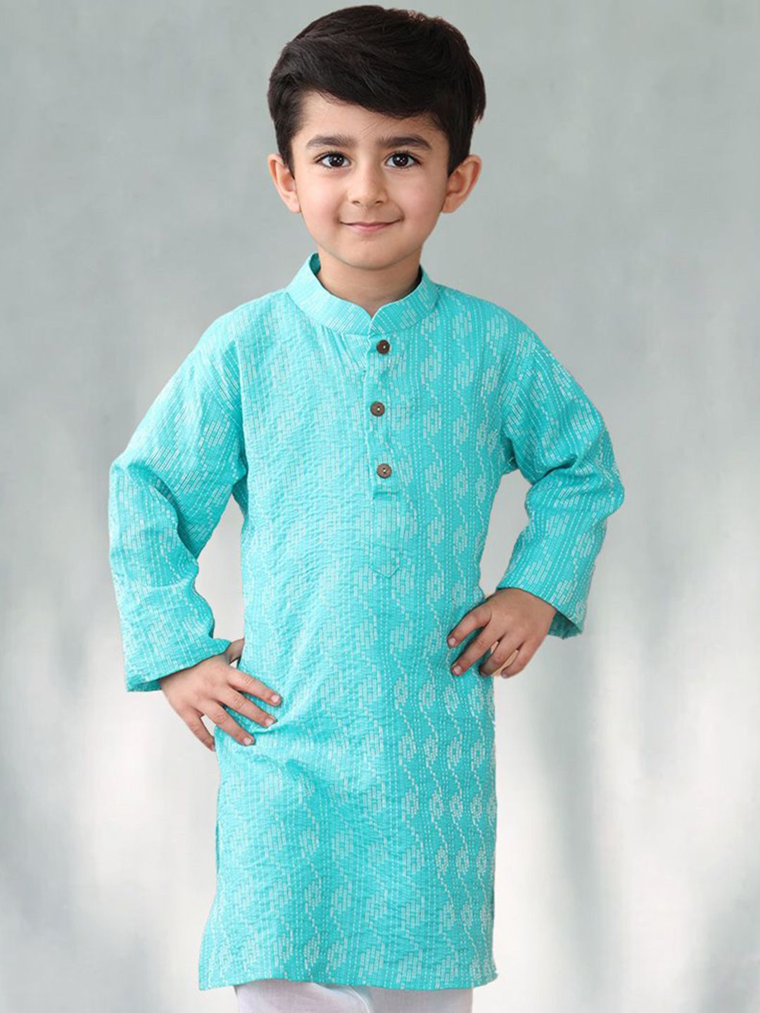 Sangria Boys Abstract Printed Mandarin Collar Cotton Straight Kurta