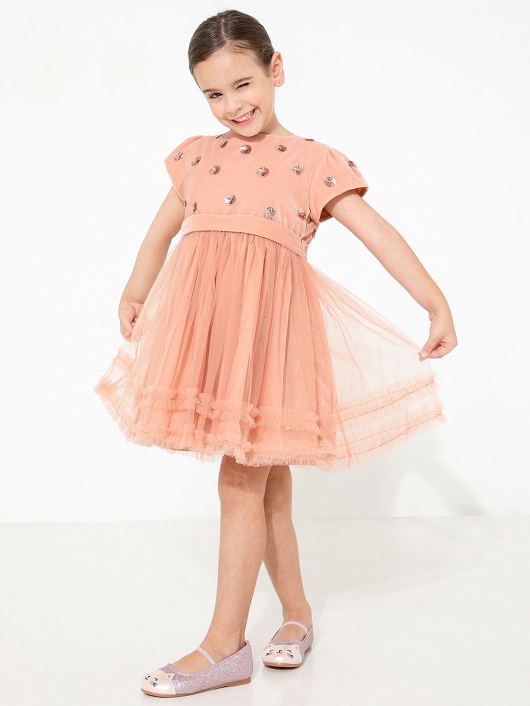 Cherry Crumble Girls Embellished Velvet Fit & Flare Dress-image-14