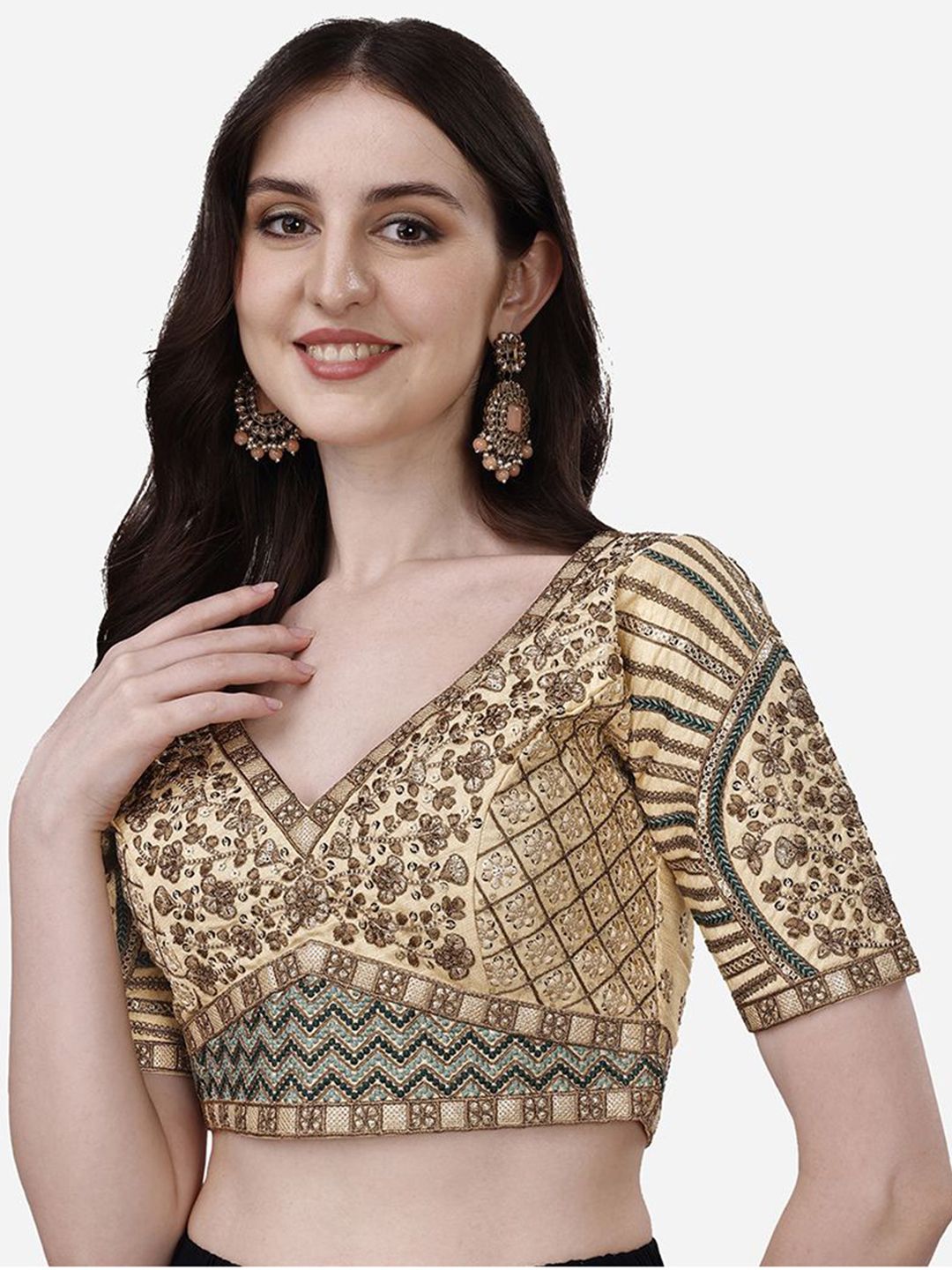 HERE&NOW Embroidered Saree Blouse-image-28
