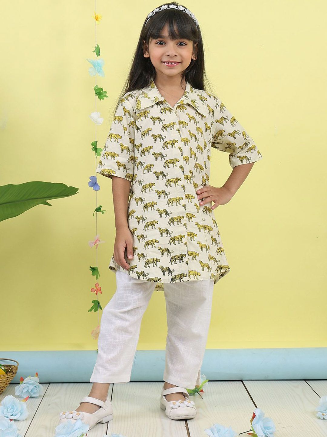 Here&Now X Kinder Kids Girls Animal Printed Cotton Kurta with Palazzo-picture-33