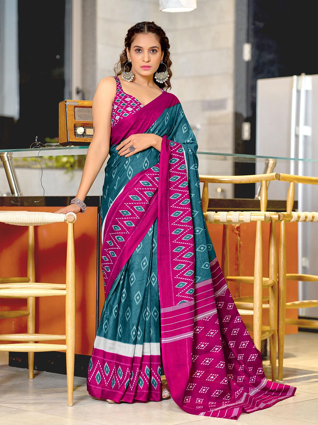 Panzora Block Print Saree with Unstitched Blouse Piece-picture-21