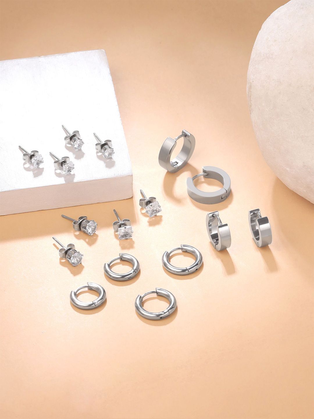 Yellow Chimes Men Set Of 8 Artificial Stones Studded Contemporary Studs Earrings