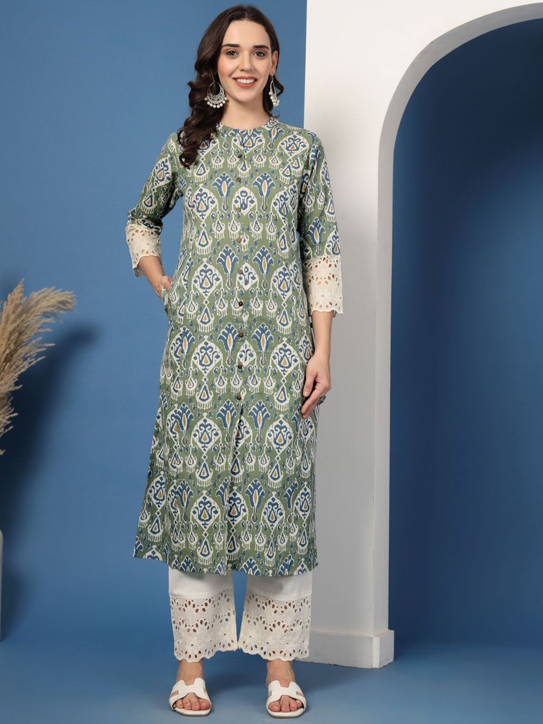 Pistaa Women Ethnic Motifs Printed Regular Pure Cotton Kurta with Palazzos
