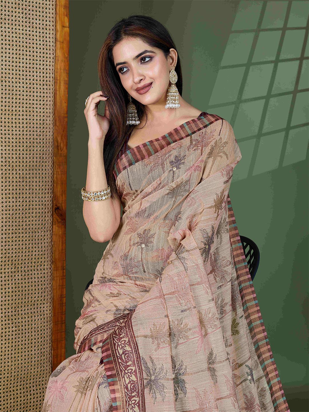 all about you Kalamkari Printed Woven Design Aari Work Pure Cotton Saree-picture-28
