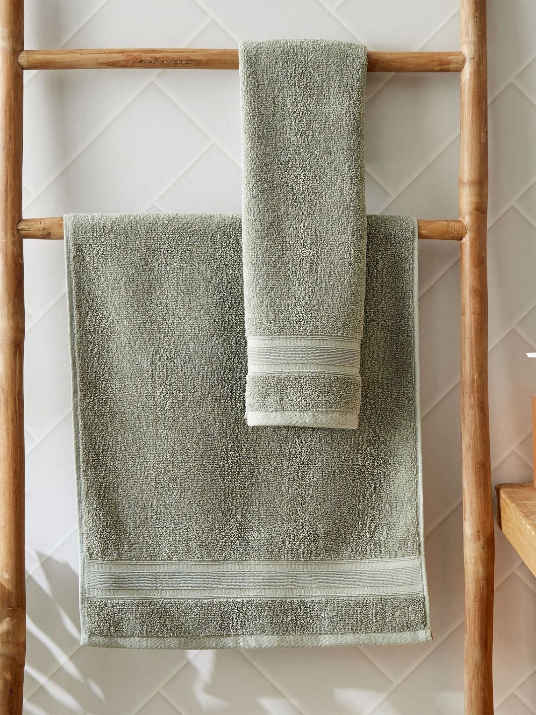 Home Centre 2Pcs Green Cotton 500 GSM Hand Towels-image-13