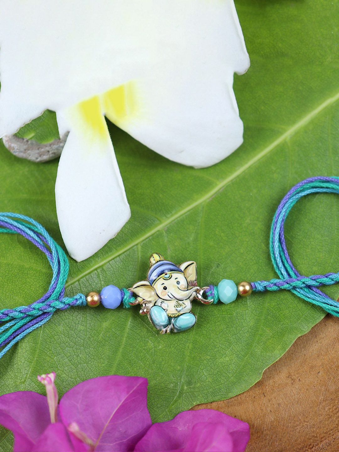 Asthetika Stones Studded Ganesha Thread Wraparound Rakhi With Roli Chawal-picture-33