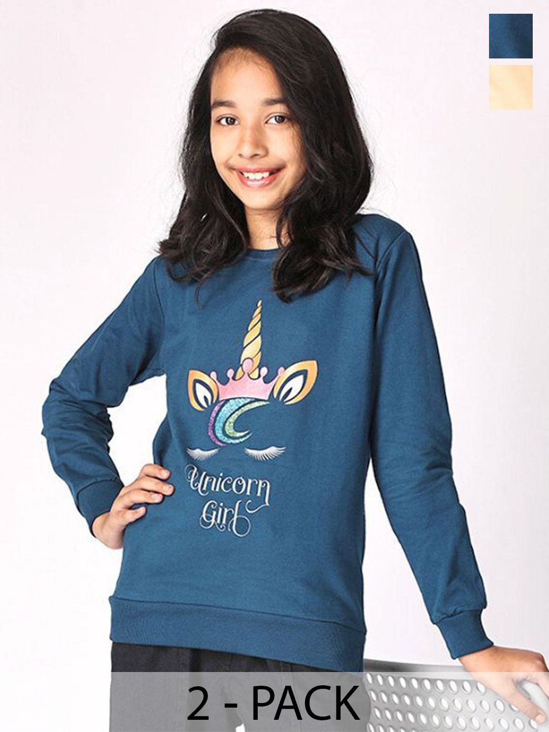 TotzTouch Girls Pack Of 2 Graphic Printed Round Neck Regular Sweatshirt-picture-32