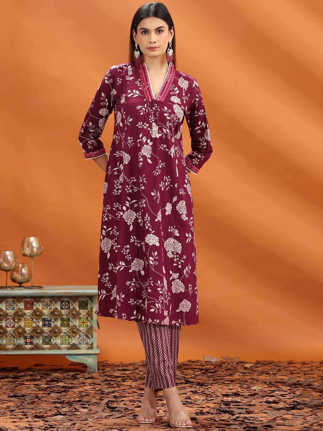 COTTON CULTURE Women Floral Printed Cotton Kurta with Trousers