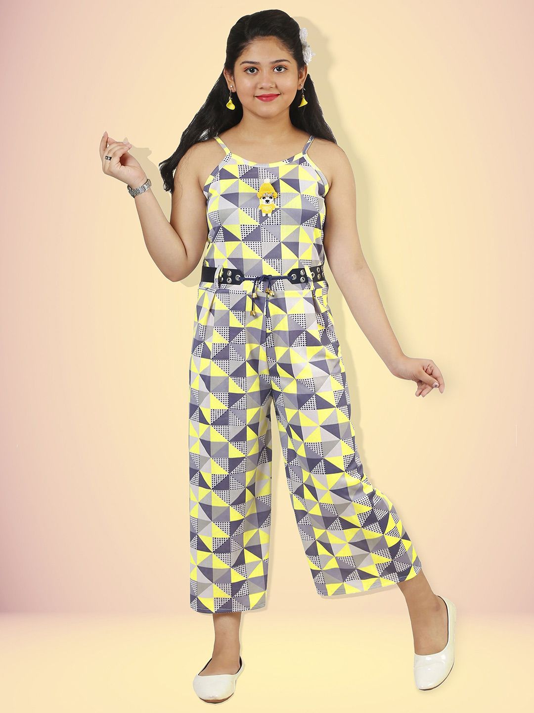 KRISHTINA Girls Colourblocked Waist Tie-Up Sleeveless Jumpsuit-picture-10