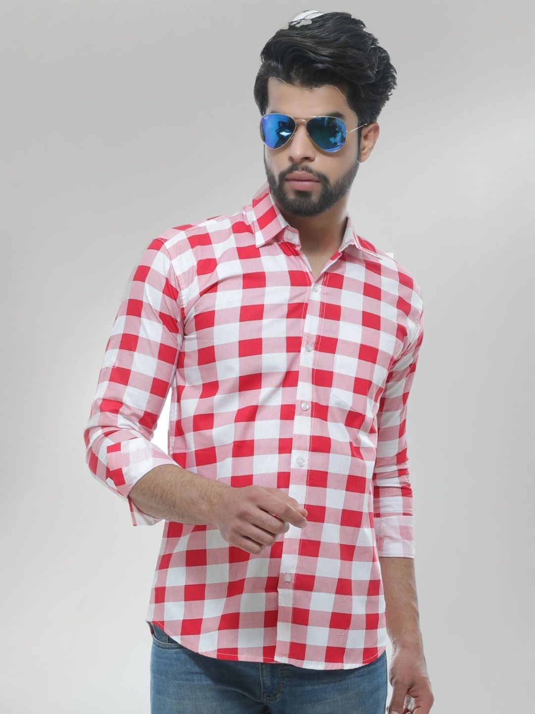 BASE 41 Standard Gingham Checked Spread Collar Shirt-picture-12