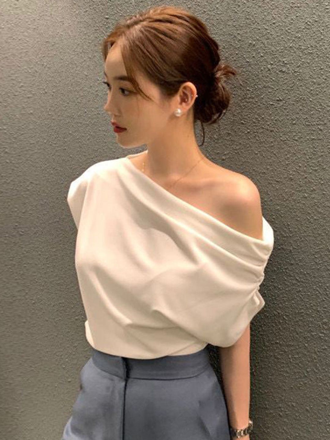 Outzidr Women One Shoulder Extended Sleeves Top-picture-31
