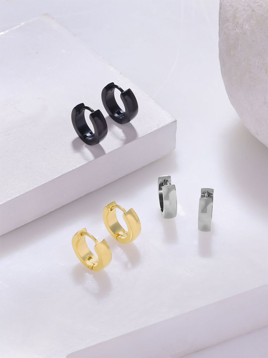 Yellow Chimes Men Set Of 3 Contemporary Studs Earrings-picture-29