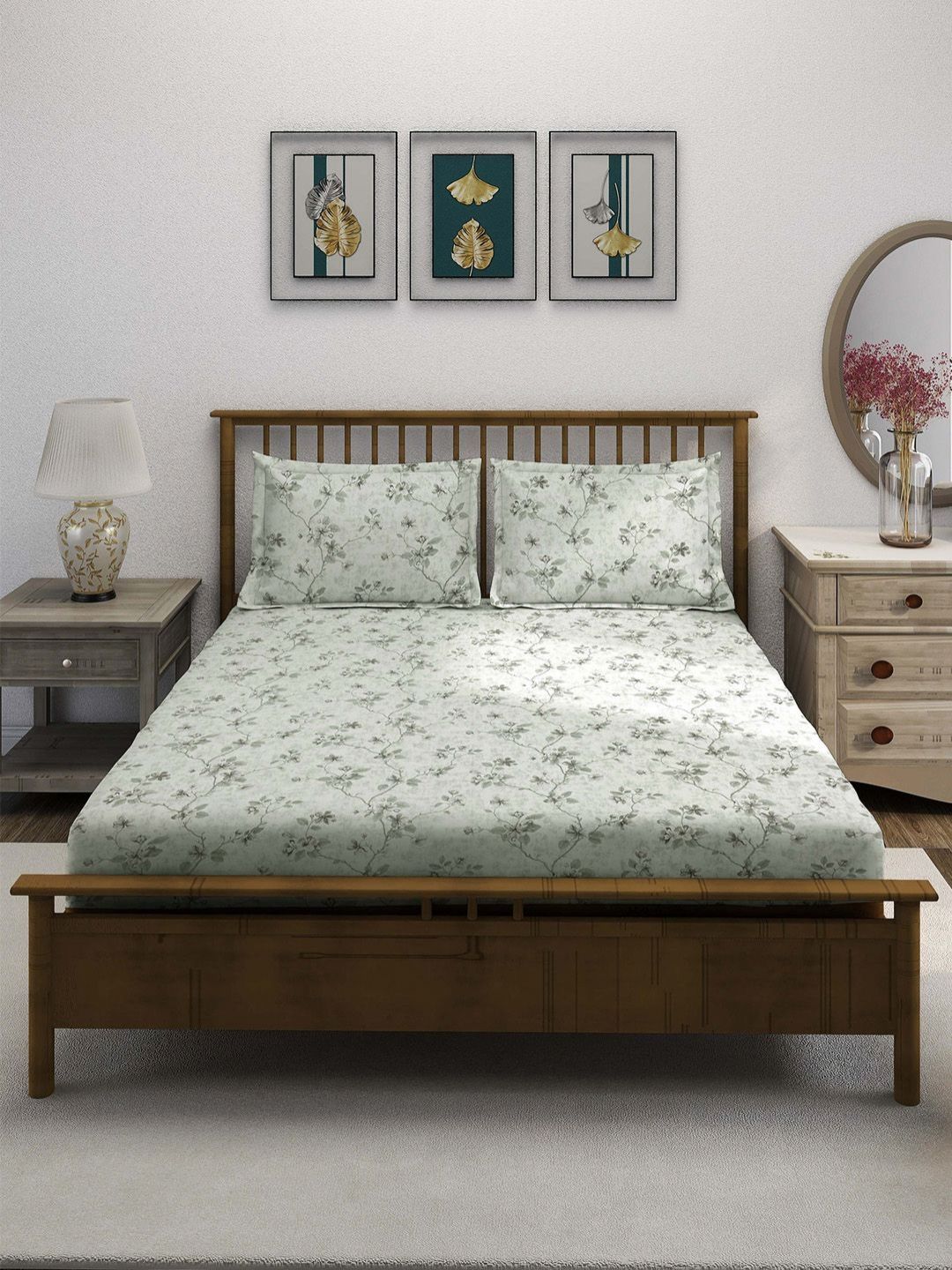 SWAYAM White & Green Floral Printed Cotton 240 TC King Bedsheet Set- 2.74 m x 2.74 m-picture-35