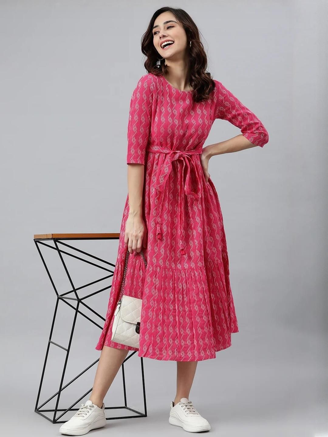 ASHISH PRINT Women Pink Cotton Dress-picture-41