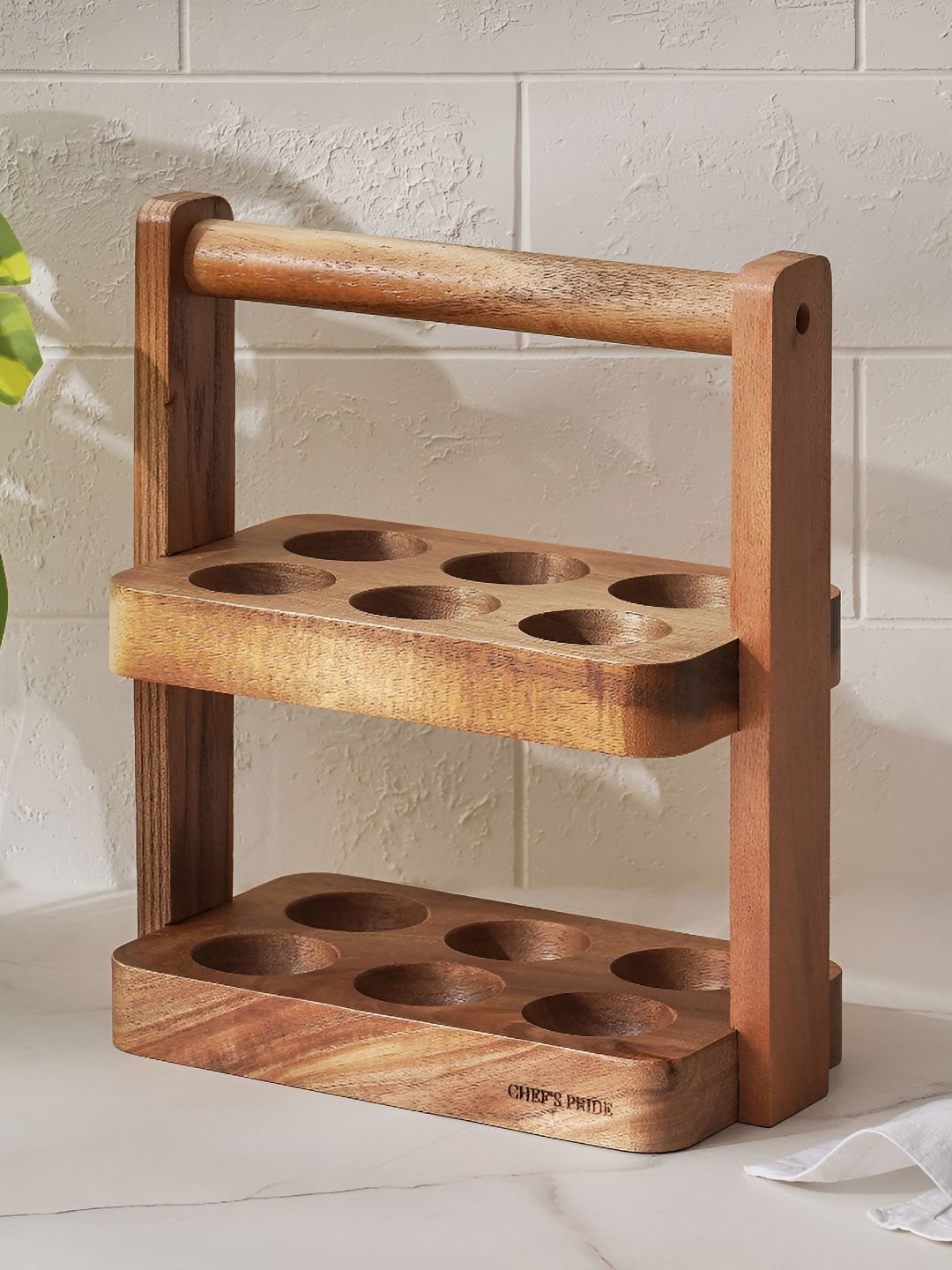 Home Centre Brown Chef's Pride Jepson Brown Acacia Wood 2-Tier Egg Holder-image-4