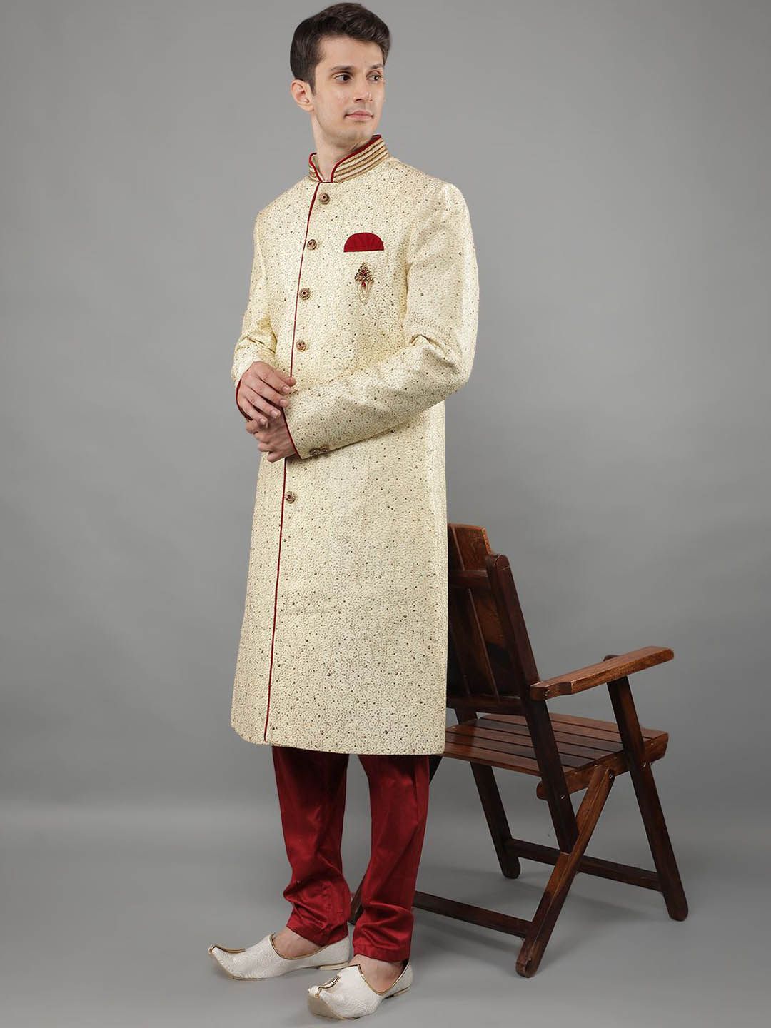 Manish Creations Men Floral Embroidery Ethnic Sherwani Set-image-29