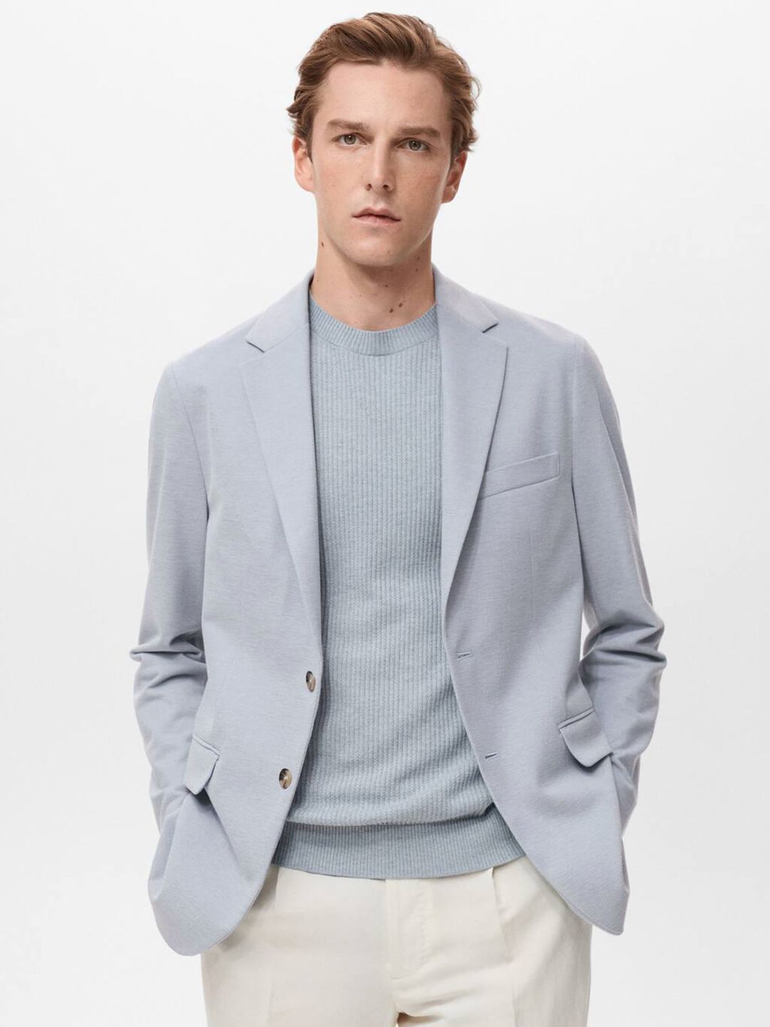 MANGO MAN Notched Lapel Collar Single-Breasted Blazers with Double Vents-picture-10