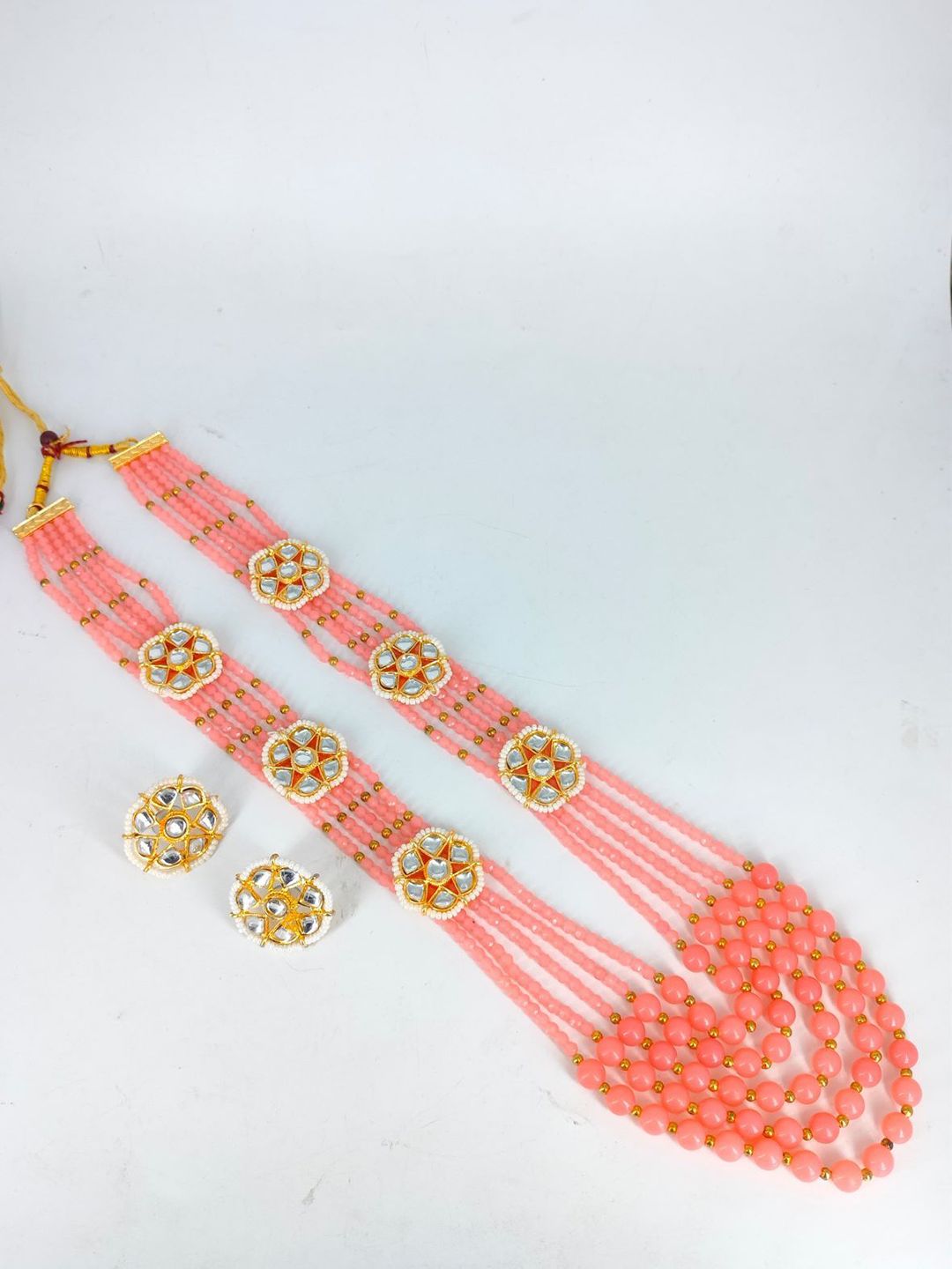 HS FATIO Gold-Plated Stone-Studded & Beaded Jewellery Set-picture-27