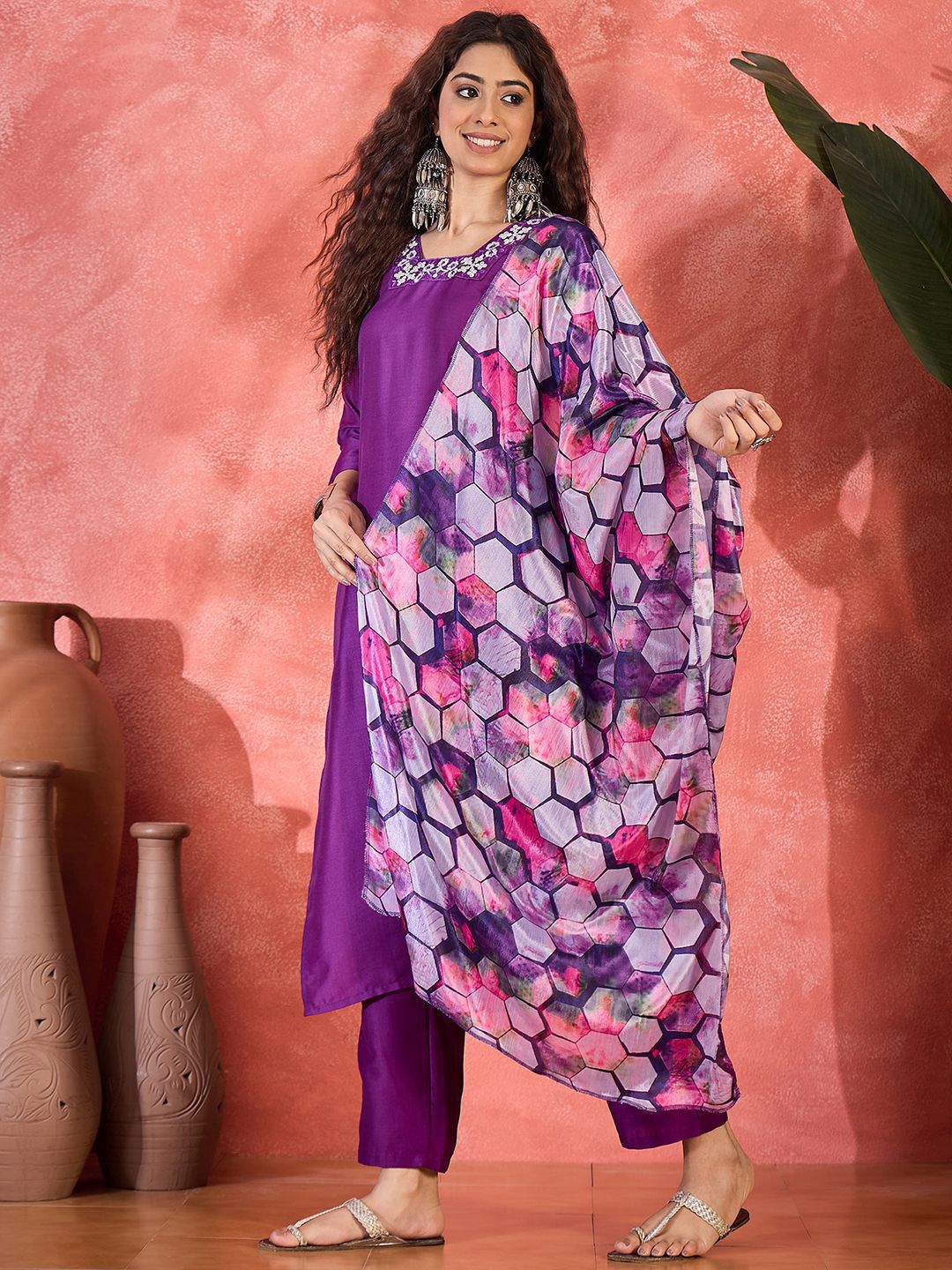 Sangria Women Woven Design Yoke Design Kurta with Trousers & Dupatta