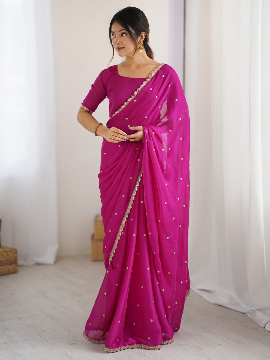 Saree mall Embellished Sequinned Pure Georgette Sarees-image-16