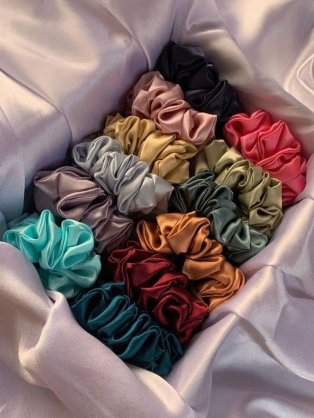 DN ENTERPRISES Women Set of 12 Satin Scrunchies Ponytail Holders-picture-8