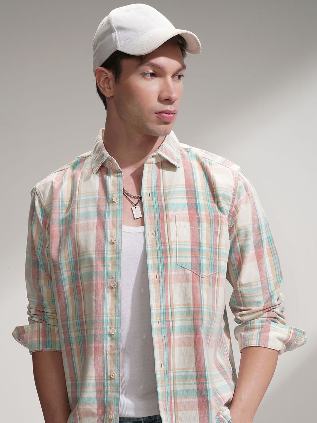 HIGHLANDER Checked Spread Collar Long Sleeves Slim Fit Casual Shirt-picture-28