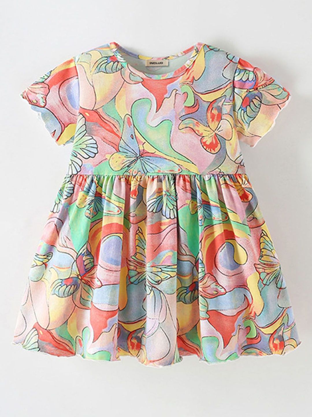 INCLUD Girls Abstract Print Round Neck Fit & Flare Dress-picture-50