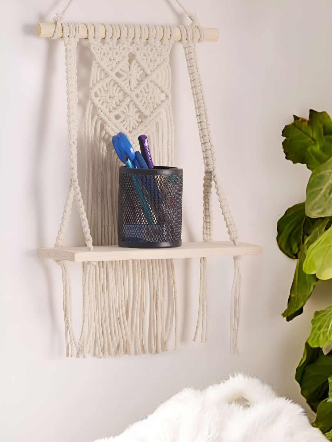 Decazone Beige Wooden & Cotton Macrame Wall Hanging-image-33