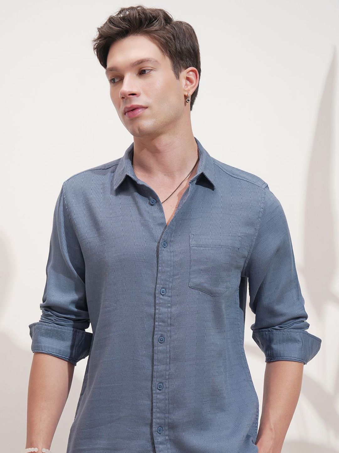 HIGHLANDER Self Design Spread Collar Long Sleeves Slim Fit Casual Shirt-picture-23