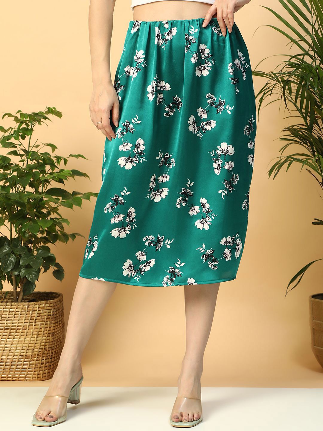Oxolloxo Floral Printed Elasticated Knee Length Straight Skirt-picture-15