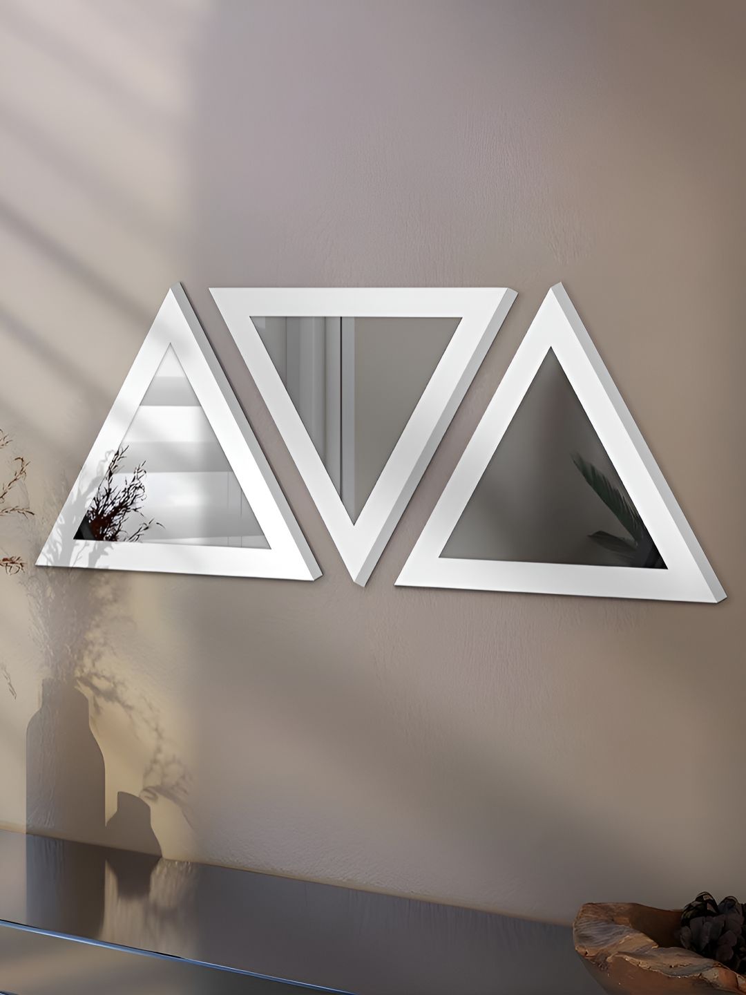 Art Street 3-Pcs White Triangular Shape Acrylic Basin Mirror With Hook