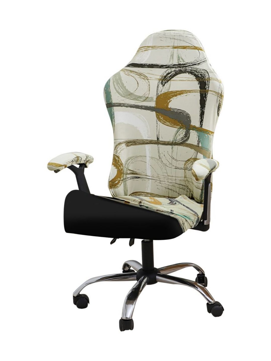 HOKIPO Beige Abstract Printed Computer Rotated Gaming Chair Cover-picture-39