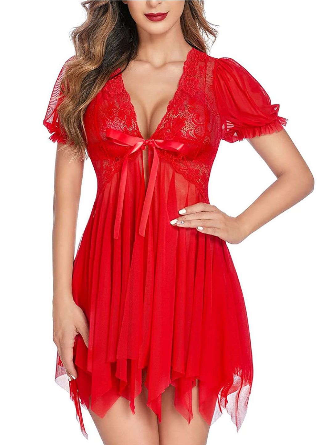 HOT BEES Self Design V-Neck Baby Doll-picture-30