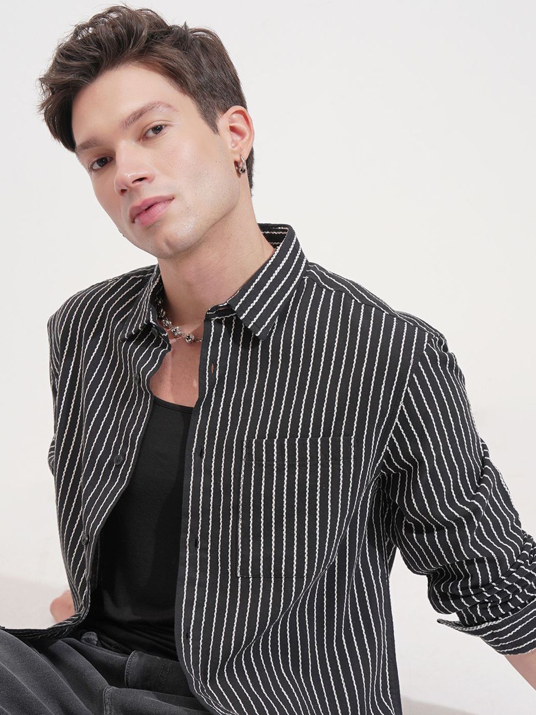 HIGHLANDER Striped Spread Collar Long Sleeves Relaxed Fit Casual Shirt-picture-23