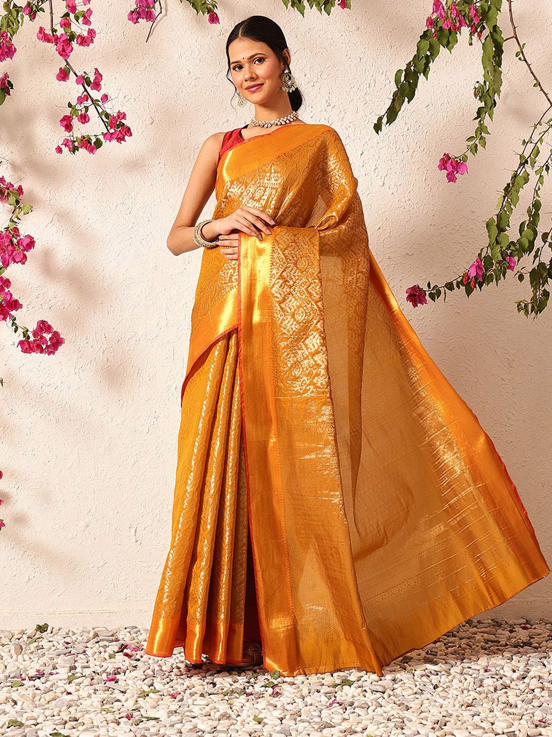 Silk Land Ethnic Motifs Woven Design Zari Ikat Saree-image-10