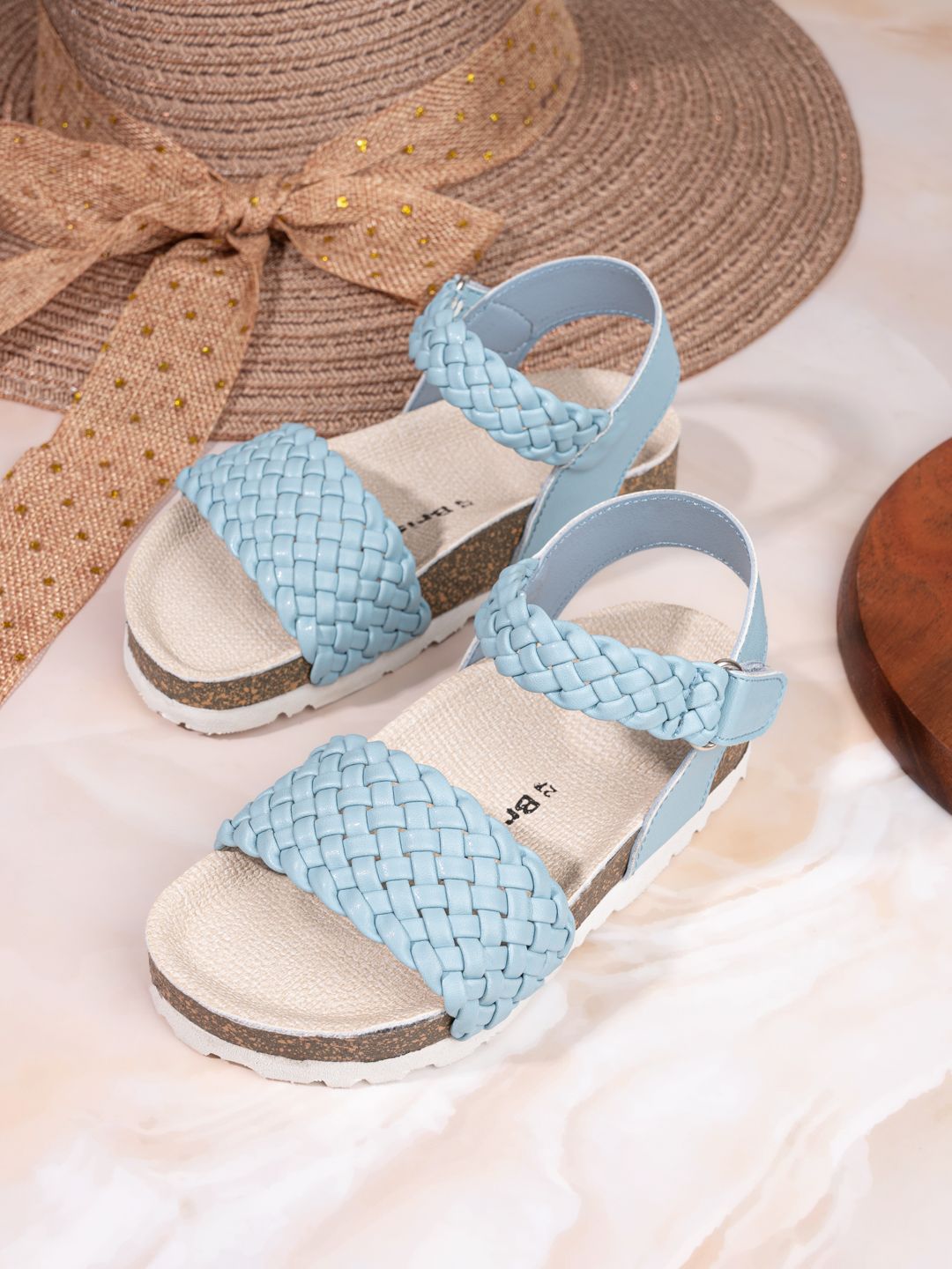 BRISKERS Girls Textured Round Toe Leather Open Toe Flats-picture-14