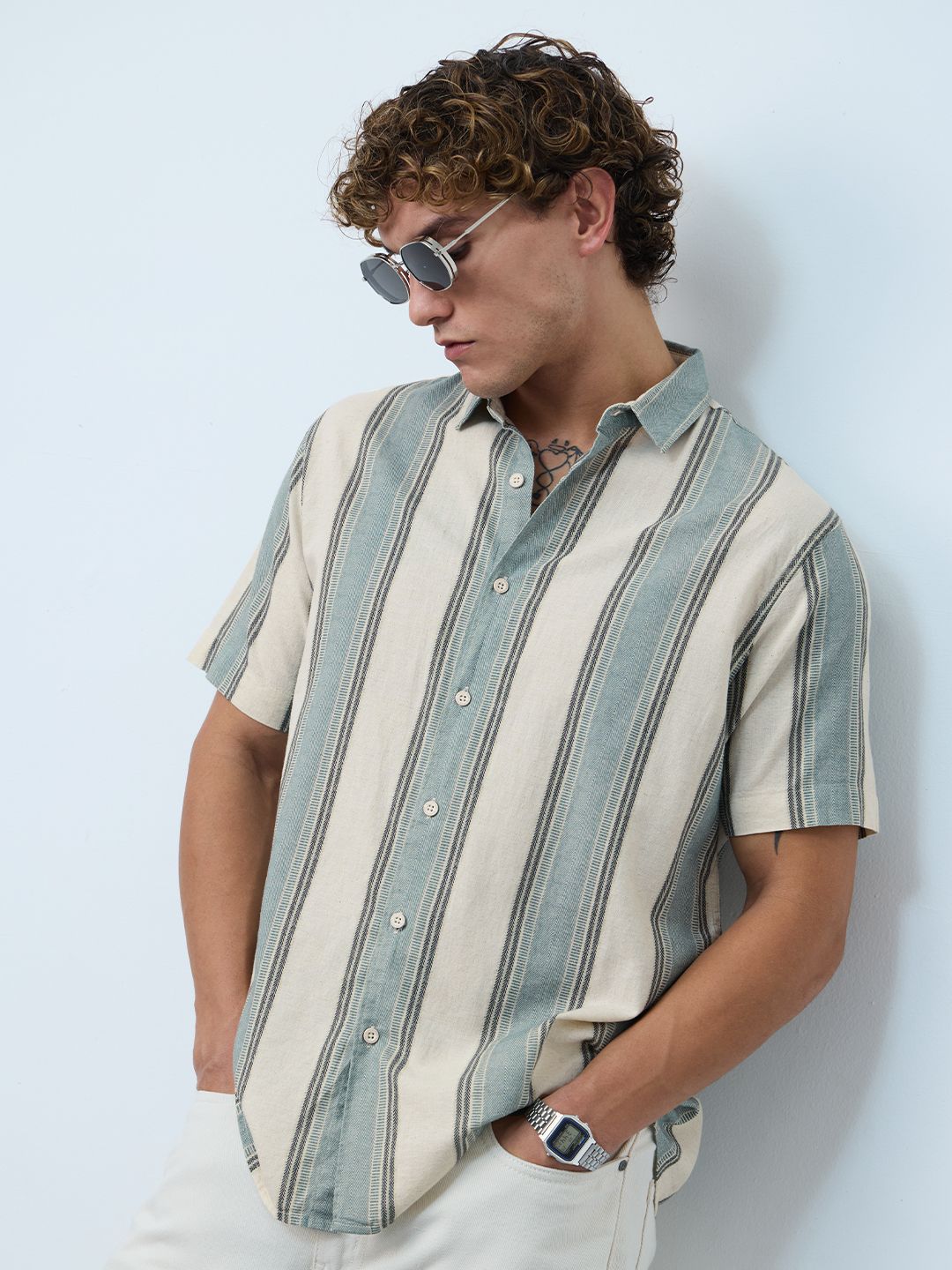 The Souled Store Men Vertical Striped Spread Collar Casual Shirt-picture-13
