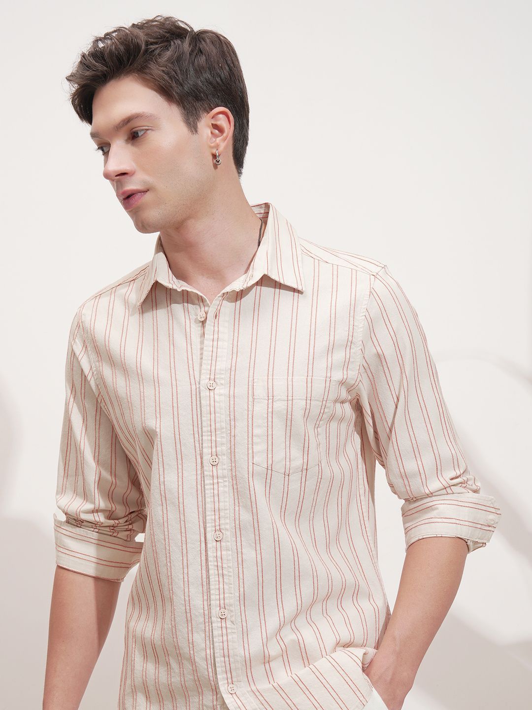 HIGHLANDER Striped Spread Collar Long Sleeves Slim Fit Cotton Casual Shirt-picture-34