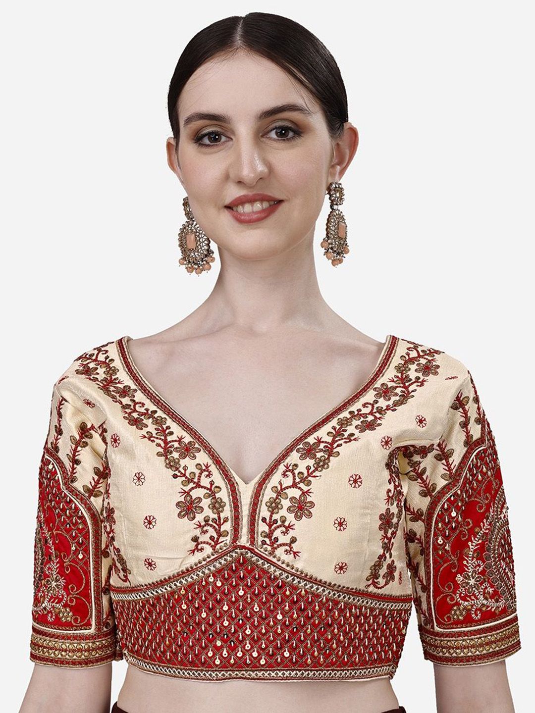 HERE&NOW Embroidered Saree Blouse-image-27