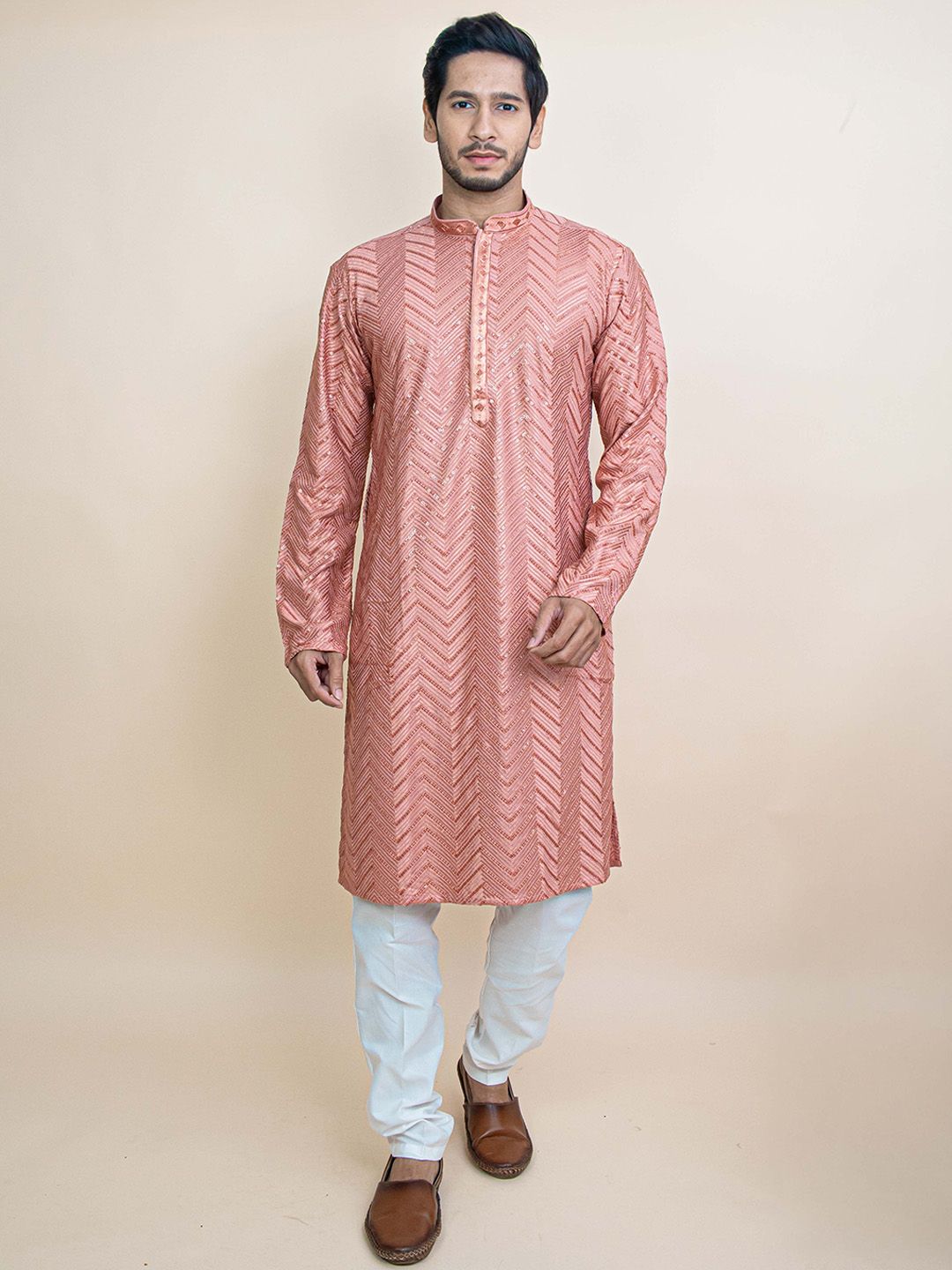 KUNDALI KAKSHAY Men Embroidered Regular Sequinned Kurta with Pyjamas-picture-19